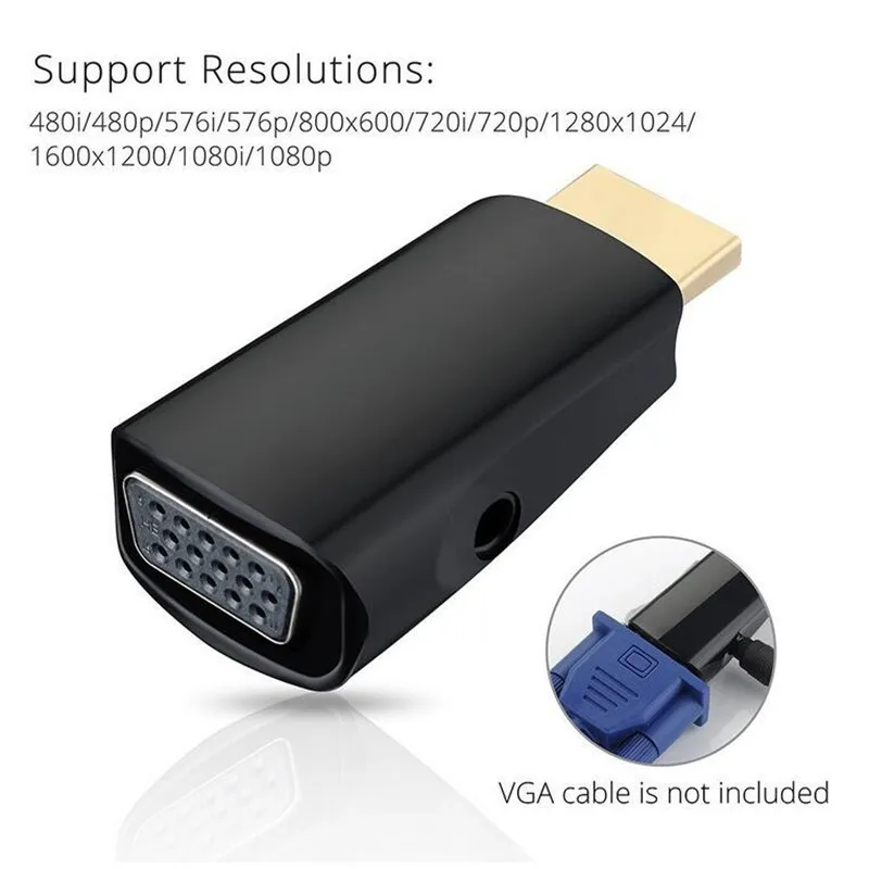Переходник HDMI папа-VGA Мама с аудиопортом 3 5 мм адаптер AUX-кабеля Поддержка порта Full