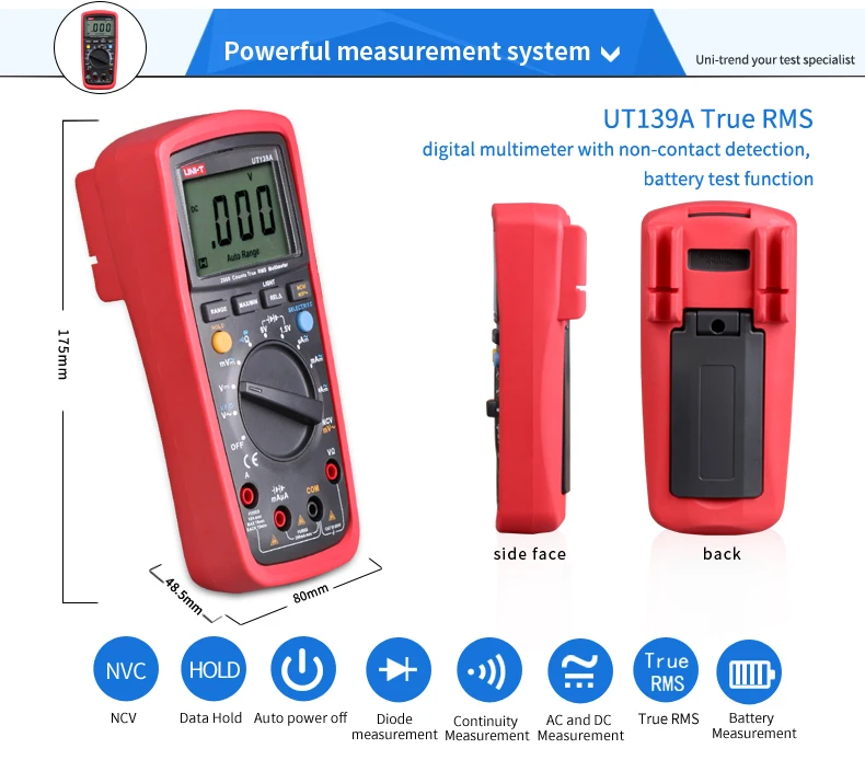 UNI-T UT139C Цифровой мультиметр автоматический диапазон истинного среднеквадратичного значения метр 6000 отсчетов Вольтметр AC DC Напряжение Ток Сопротивление диод тестер