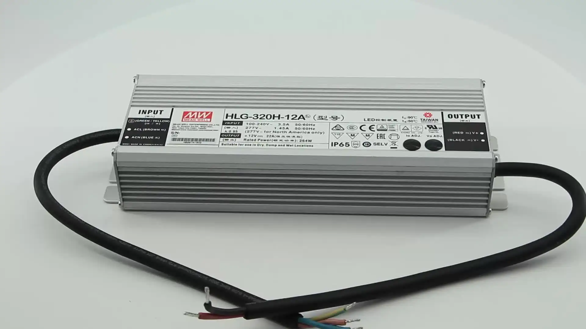 

Meanwell 320W 12V Power Supply HL-320H-12A IP65 Waterproof LED Driver