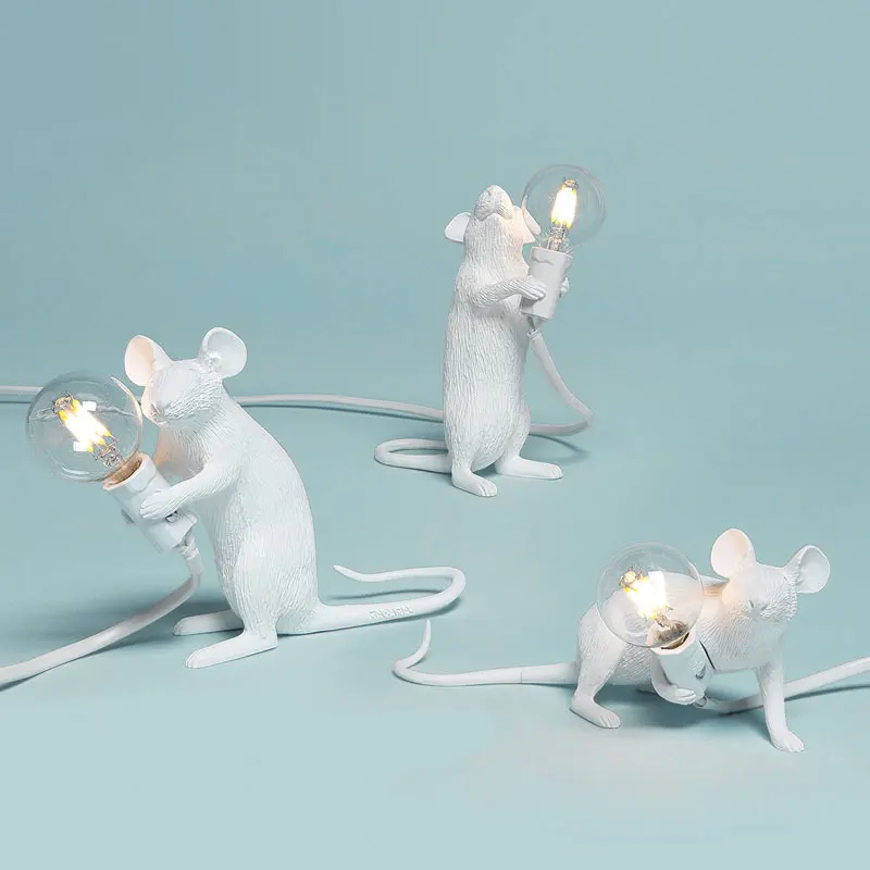 

Modern MIni Rat Mouse Lamp Led Bedside Desk Lamps Living Room Bedroom Resin Animal Lights Table Stand Light Fixtures Home Decor