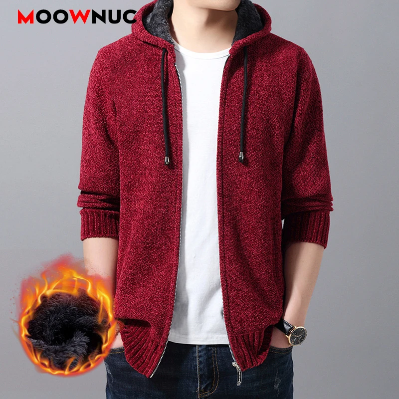 Мужской теплый кардиган MOOWNUC повседневный плотный свитер с защитой от ветра