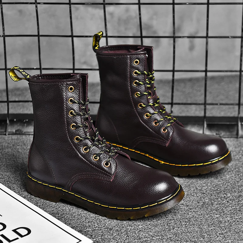 

Новые мужские ботинки Martins из натуральной кожи; Высокие модные теплые зимние ботинки; Мотоботы; Ботильоны унисекс для пар