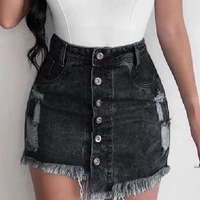 women fringed buttons frayed irregular holes mini skirts 2021 spring summer bodycon denim short skirt female ladies y2k bottoms