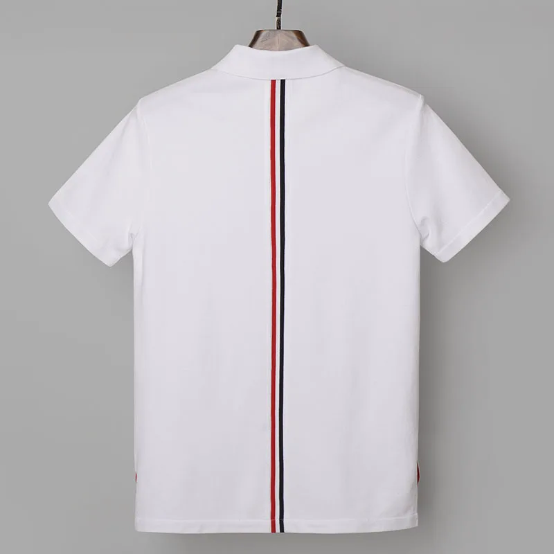 

THOM 2021 TB men's short sleeve polo shirts with Tri-color webbing on back summer causal polo shirts men cotton panelled male