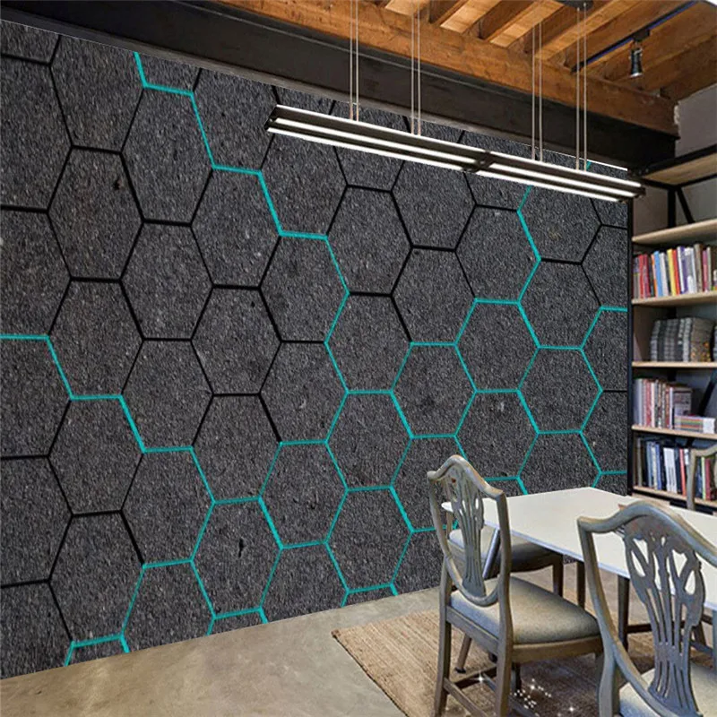 

Modern Geometric Hexagon Technology Industrial Decor Wallpaper Bar KTV Wall Papers Murals Papel De Parede Sofa Wallpapers