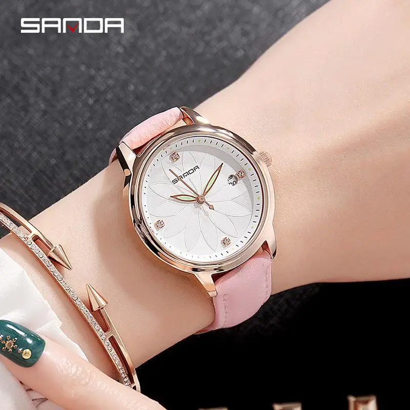 Sanda новые модные женские часы лучшие брендовые изысканные кварцевые с цветочным
