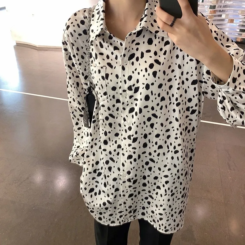 

Print Shirt Kawaii Blouses for Women Spring 2021 Women's Clothing Korean Style Woman Long Shirt Women's Long Sleeve Top