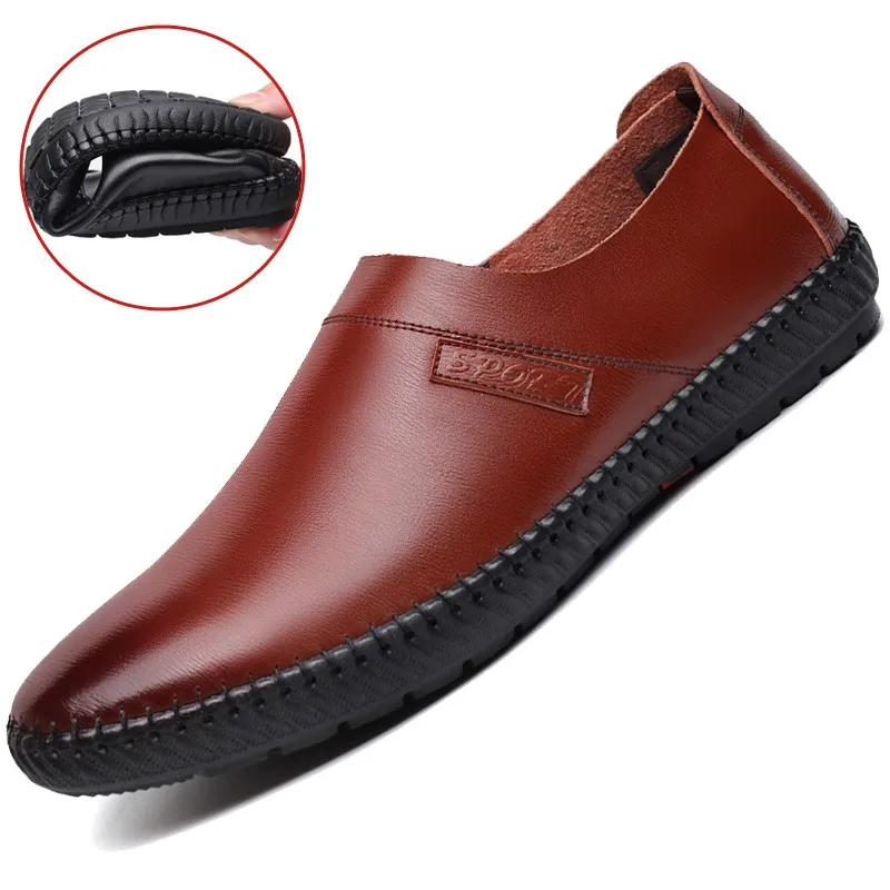 

2021 Men's Shoes Fashion Classic High-end Solid Color PU Simple Stitching Flat-heel Oxfords Leather Business Casual Loafers