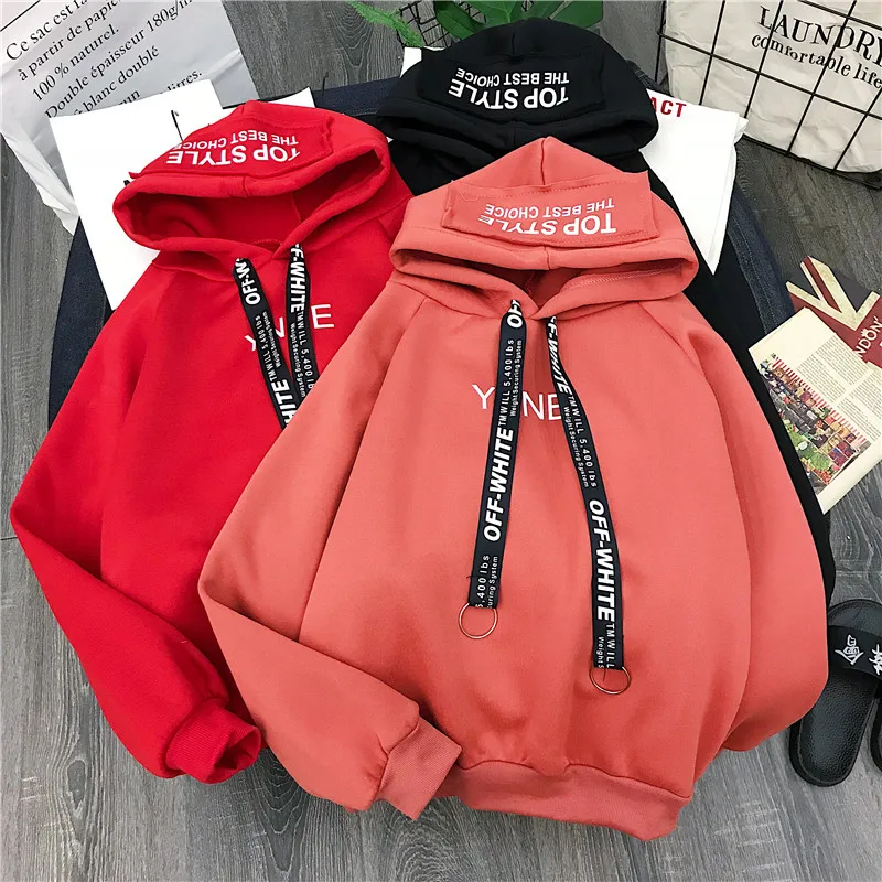 Женская толстовка с капюшоном бархатная Харадзюку красная розовая принтом букв