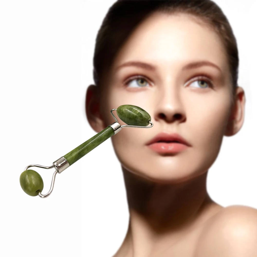 Массажный ролик для лица с двойными головками Нефритовый камень подтяжка