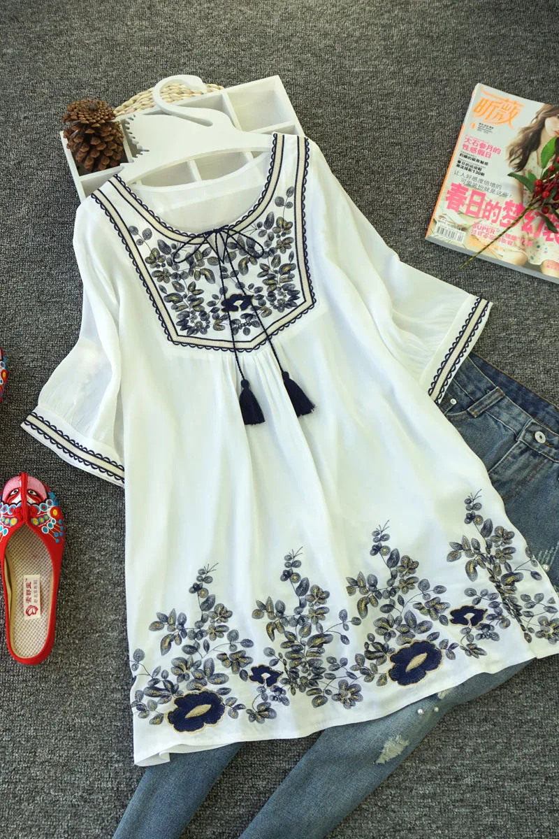 Хлопковая блузка размера плюс Летняя туника 2020 модные повседневные блузки с