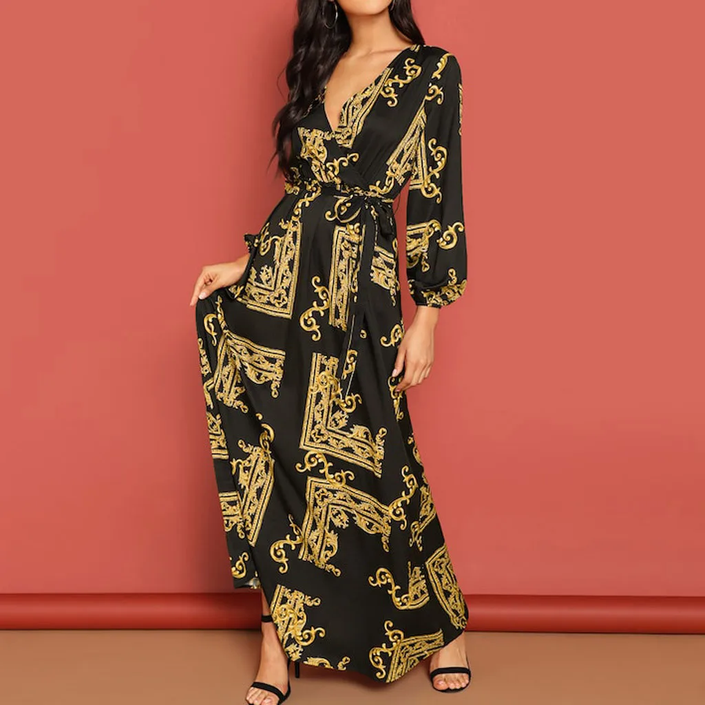 Женские платья с V образным вырезом мини платье длинным рукавом и принтом до