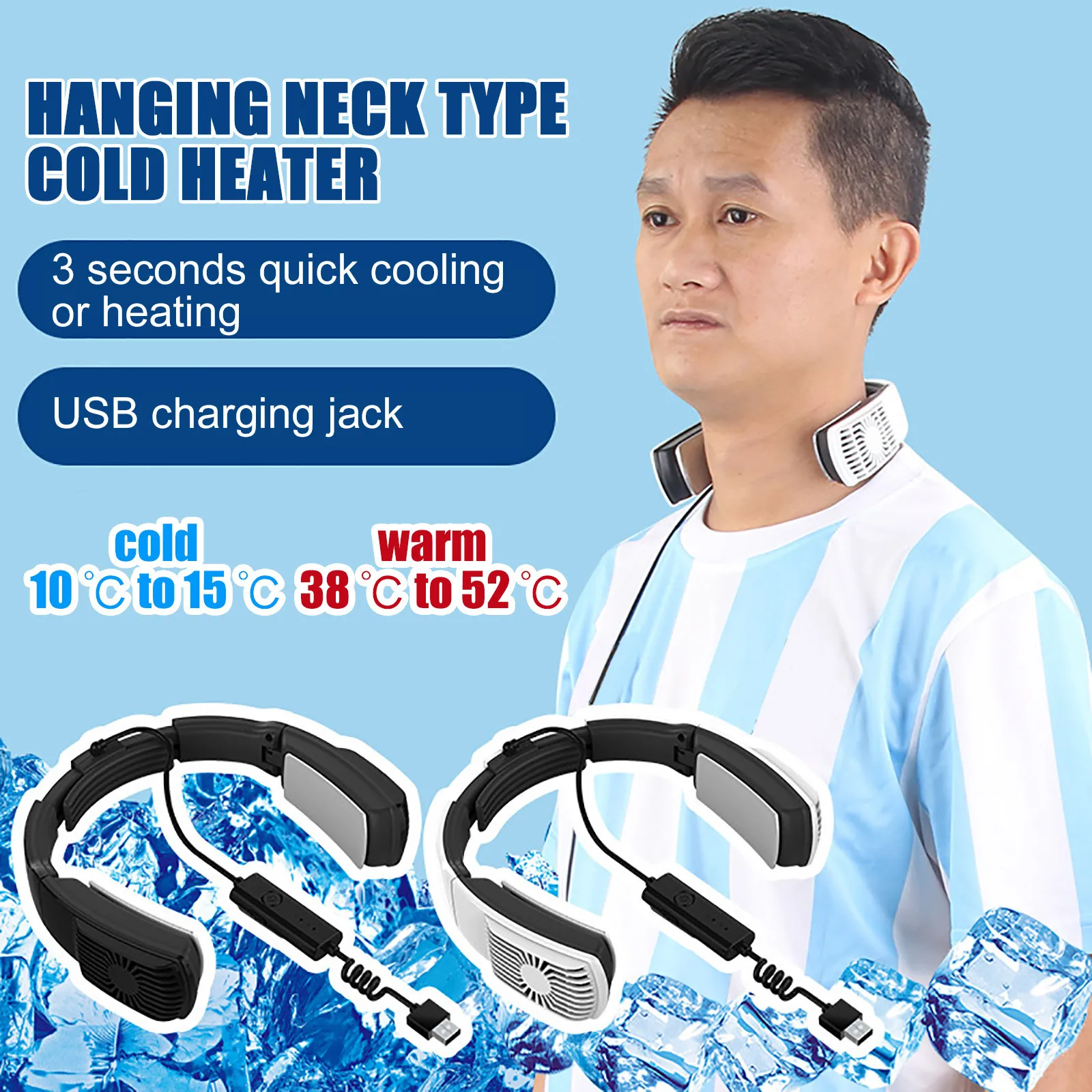 Kopen 2 In 1 Draagbare Verwarming En Koeling Airconditioner Wearable Nek Beschermer Fan Voor Zomer Outdoor Reizen Hot Koop 2021