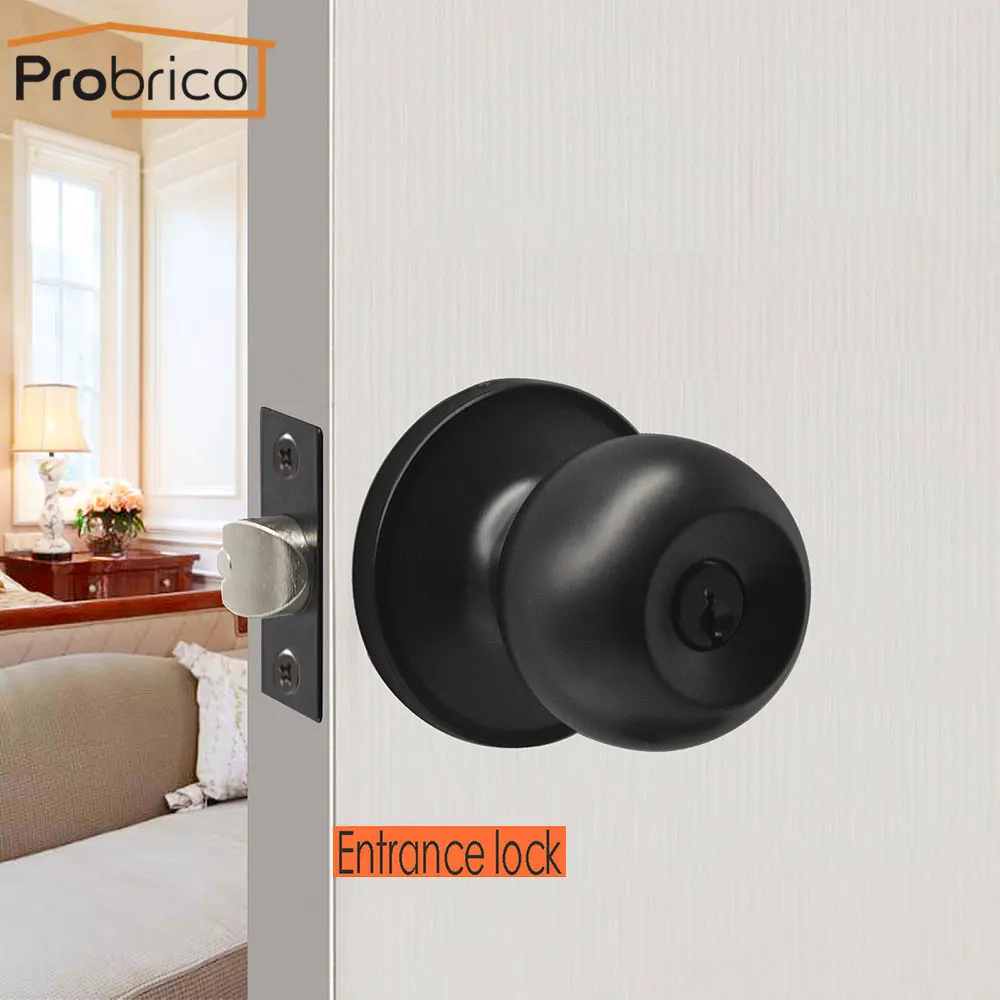 

Probrico Black Door handles for Interior Doors Round Front back wooden door Knobs lock cylinder/latch Bedroom mute door locks