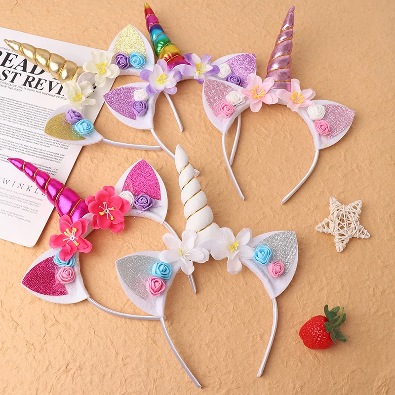 1 шт. Цветочные головные уборы для женщин детей милый цветок Единорог Рог повязка
