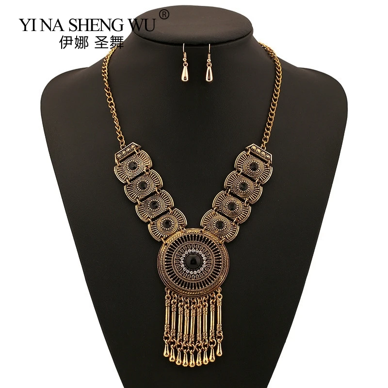 

Женский комплект из колье и серёг, с цепочкой для танца живота, в богемском цыганском стиле