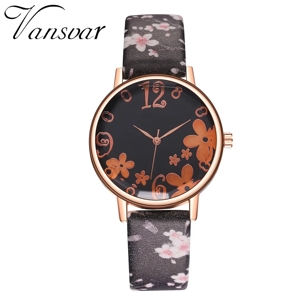 Vansvar Personality Classic Designer Watches Women Quartz Wristwatch Flowers Leather Band Ladies Watch Dress Gift Reloj Mujer | Наручные
