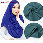Женский шифоновый шарф HUISHI, однотонный мусульманский головной платок из Пузырькового шифона, Женская шаль и накидка, элегантный скромный хиджаб-палантин