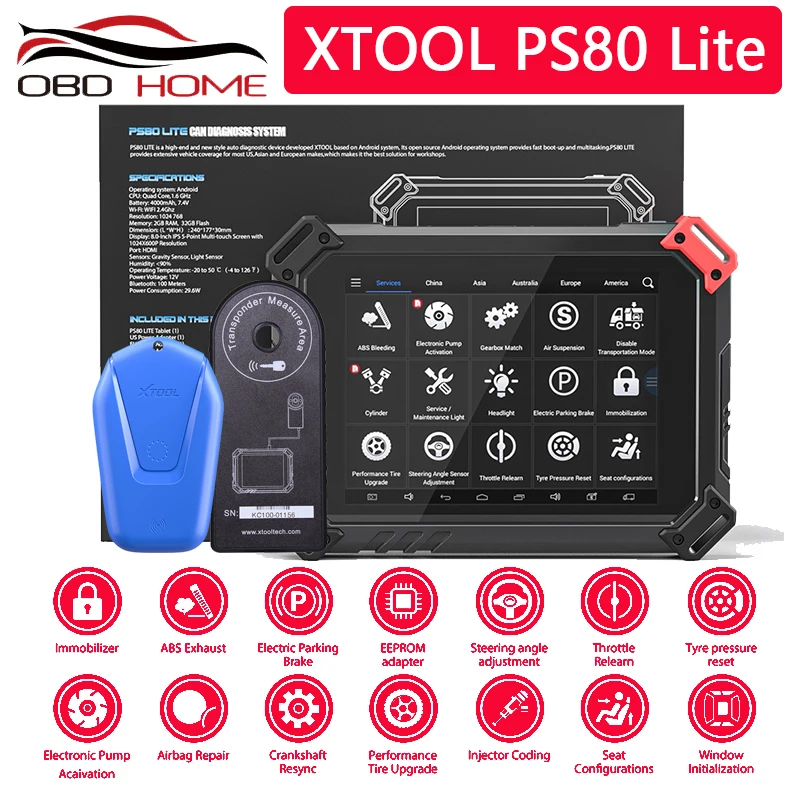 XTOOL PS80 Lite с KC100 KS 1 полный Системы OBD2 диагностический инструмент IMMO масло Услуги