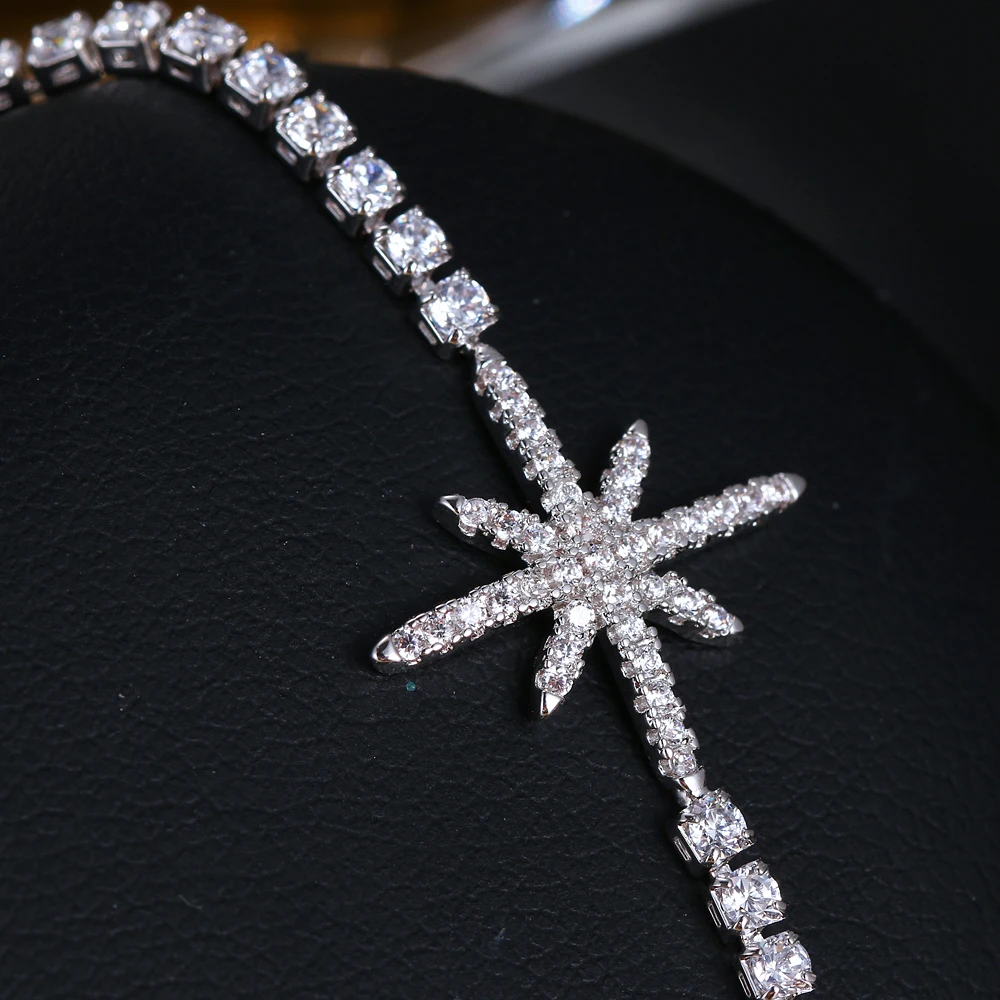 

LZX New Classic Star Shape Crystal Beads Adjustable Bracelet White Gold Color Zirconia Stone Bracelets For Women Fashion Jewelry