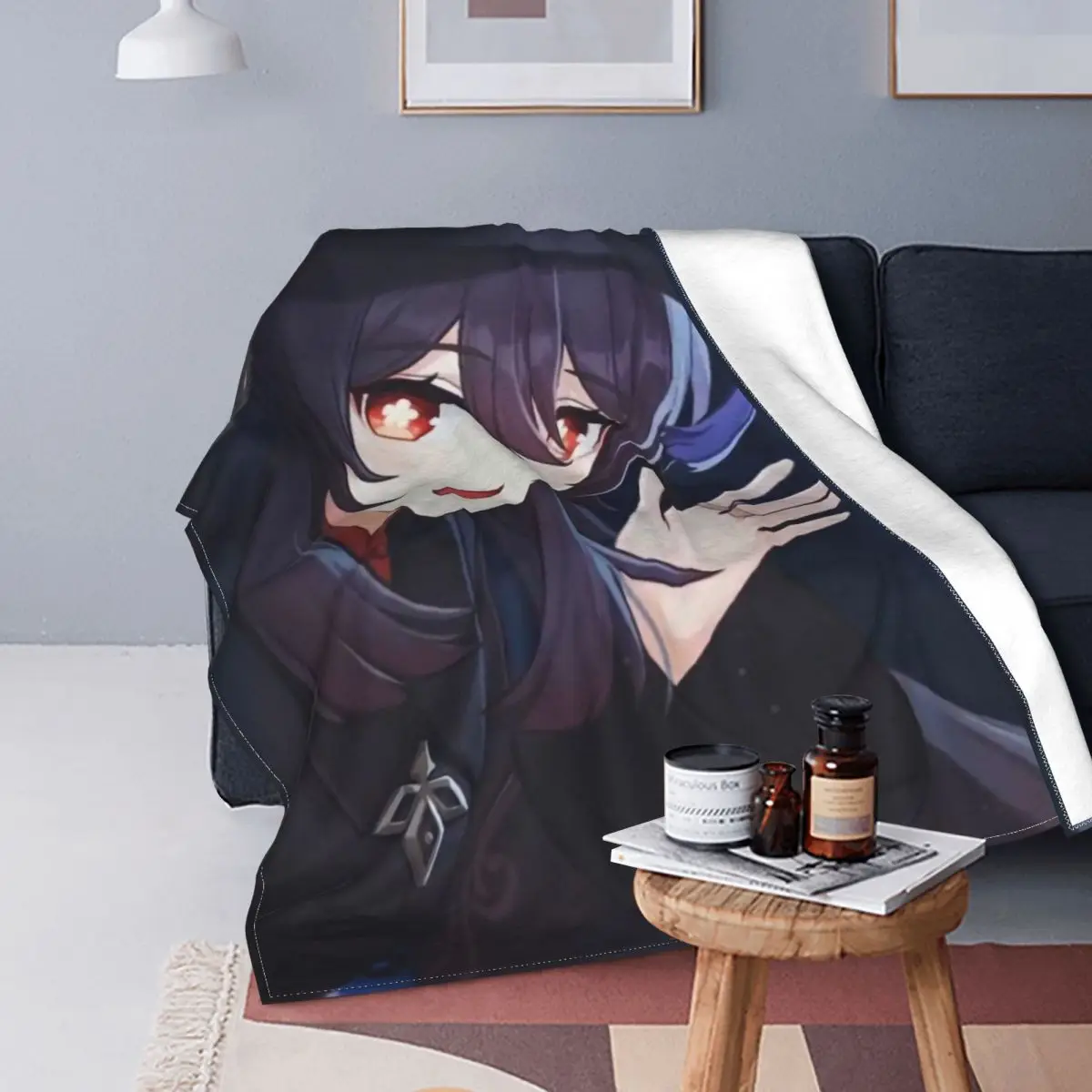 

Genshin Impact Hutao Blanket Anime Cartoon Four Seasons Stitch Cotton Portable Coral Fleece Throw Blankets For Couch Office