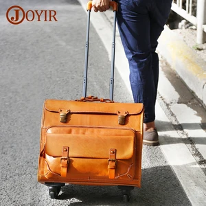 JOYIR Luxury Suitcases and Travel Bags Luggage Genuine Leather Travel Universal Wheel Business 20" Cabin Suitcase for Men Women