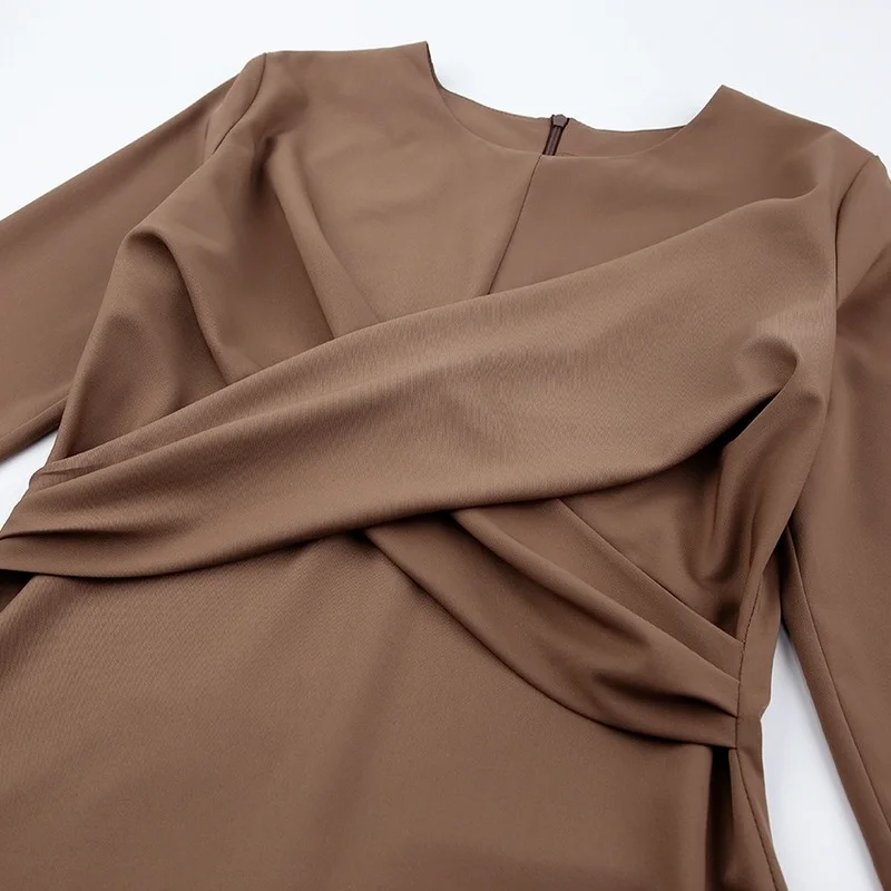 

MIOJIOTAXX Autumn Winter New European American Slim Dress Women's Long Sleeve Bottoming Waist Round Neck Long Buttock Skirt