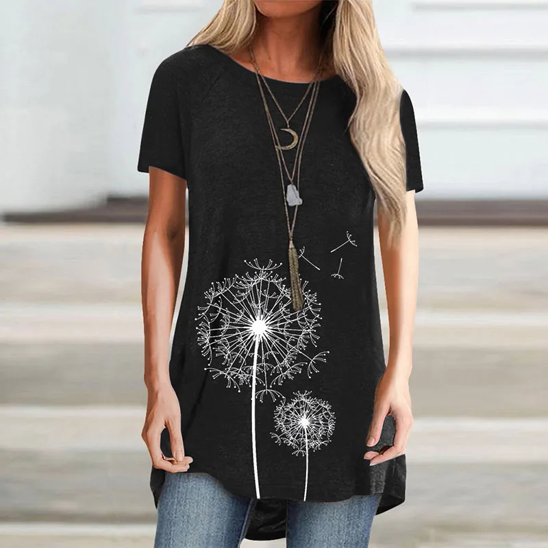 

Summer Women's Fashion T-Shirts Printed Plus Size Round Neck Short Sleeve Lady Casual Loose Tops