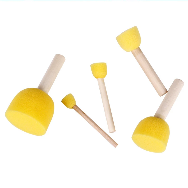 

5pcs/pack Children Art Graffiti Round Sponge Brush Wood Handle Early Childhood Education Painting Tool Toy