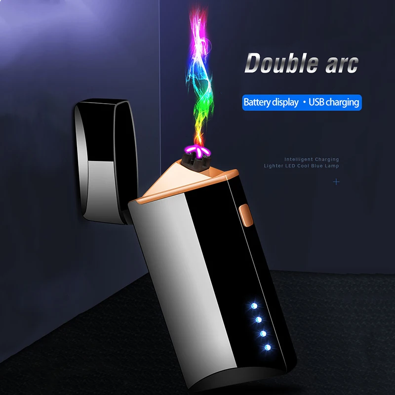 Двойная дуга USB электрическая зажигалка для сигарет ветрозащитный светодиодный плазменный турбо зажигалки перезаряжаемые электронные зажигалки гаджеты для мужчин
