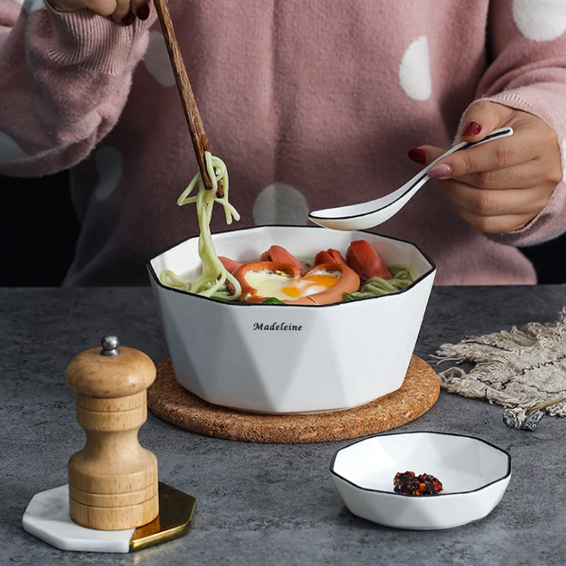 Bone China Tableware Suit Plate Set European Simple Style Creative Hexagon Combination Chopsticks Spoon Bowl Dishes Dinnerware | Дом и сад