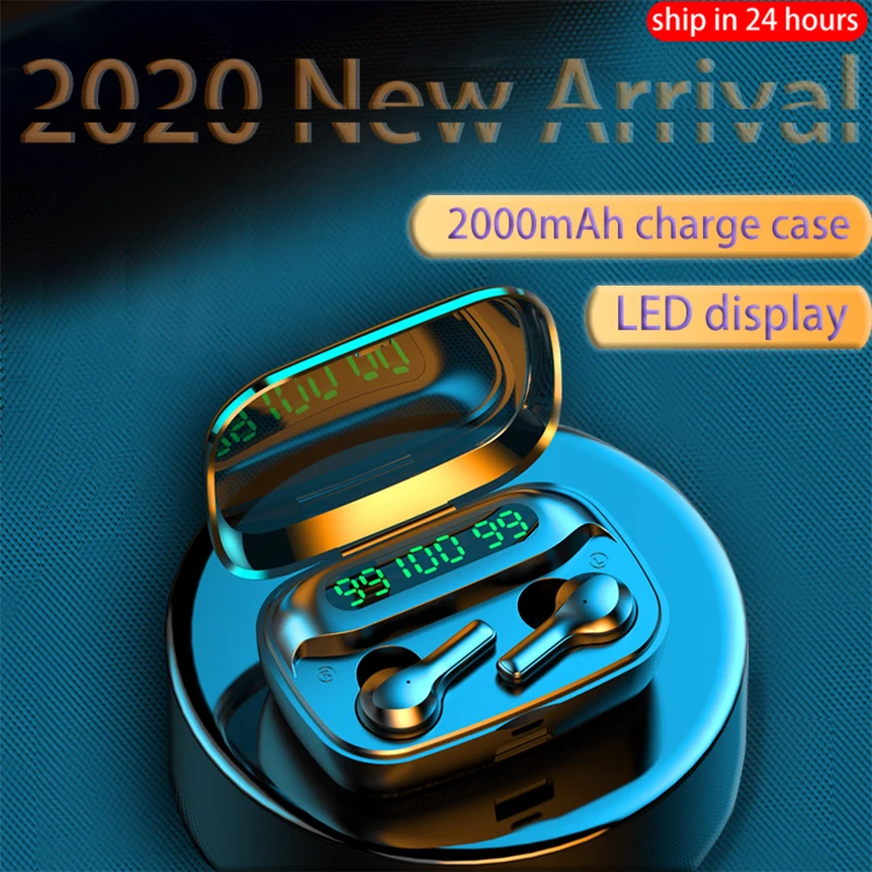 2000 мАч Bluetooth наушники беспроводные светодиодный TWS с микрофоном