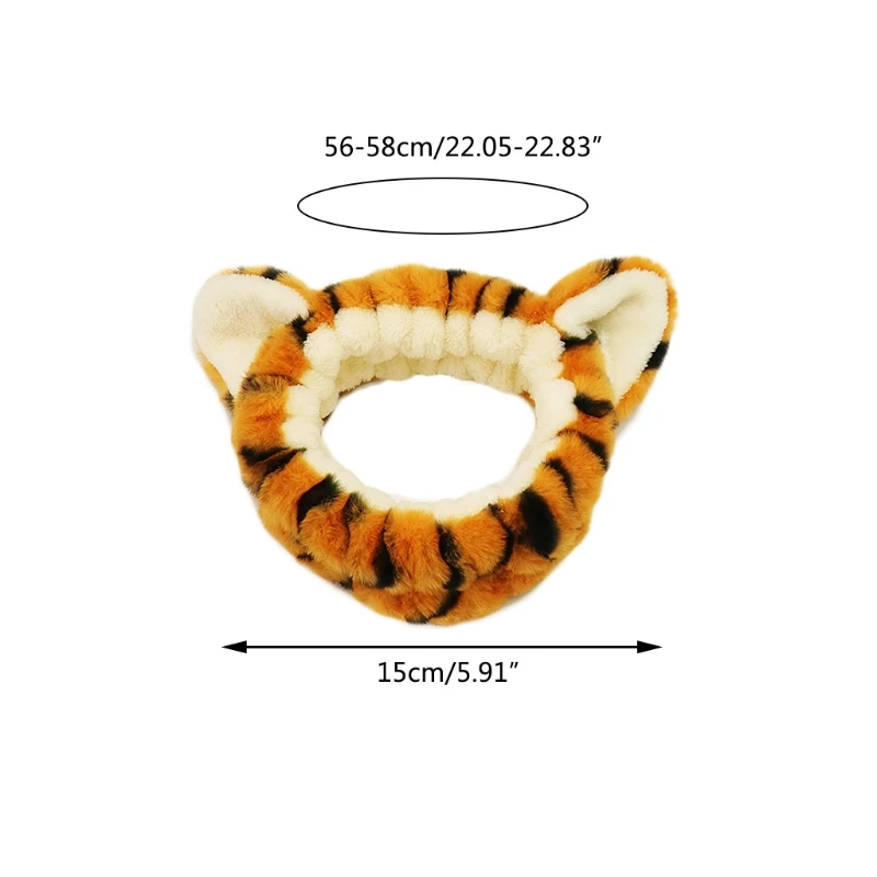 Elastic Furry Headband Non Slip Tiger Striped Head Wrap Cat Ears Headbands Makeup Headwrap Lovely Soft Animal Head Wrap images - 6