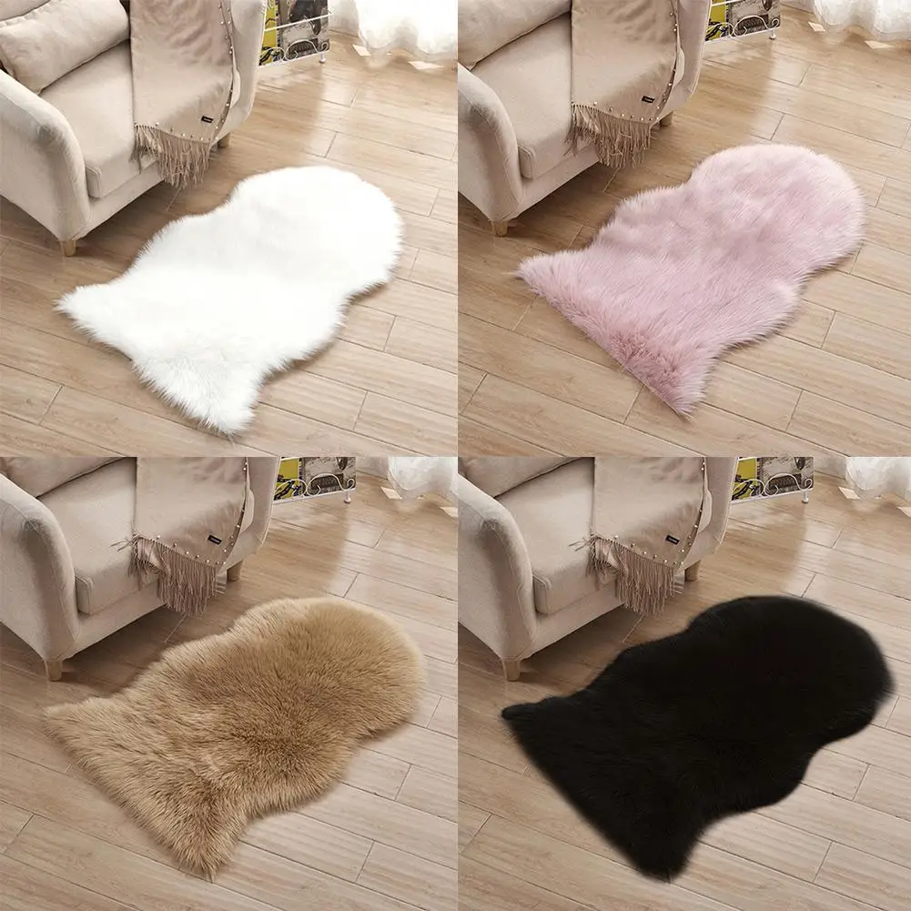 

Fur Artificial Sheepskin Hairy Carpet Living Room Bedroom Rugs Skin Fur Plain Fluffy Area Rugs Bedroom Faux Mat Floor Mat