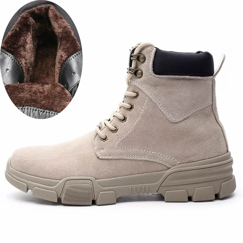 beige add fur Г., зимние мужские ботинки высококачественные модные резиновые кожаные теплые мужские зимние ботинки# MP6006 - Цвет: beige add fur