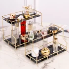 Европейская благородная двухслойная косметическая стойка с гальваническим покрытием, металлическая полка, органайзер для ванной комнаты, настольный роскошный стеллаж для хранения