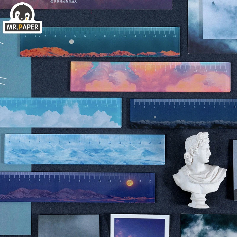 

Mr.paper 6 Designs Acrylic Ruler Scenery Series Multifunction DIY Drawing Tool Student Rulers Double-duty School Office Supplies