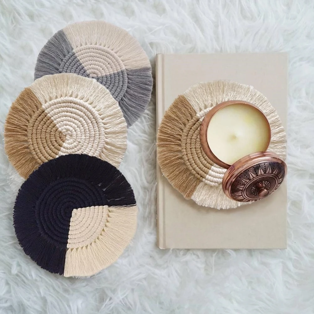 

Cotton Braid Tassel Coaster Handmade Macrame Cup Cushion Bohemia Style Non-slip Heat Insulation Table Mat Coffee Cup mats