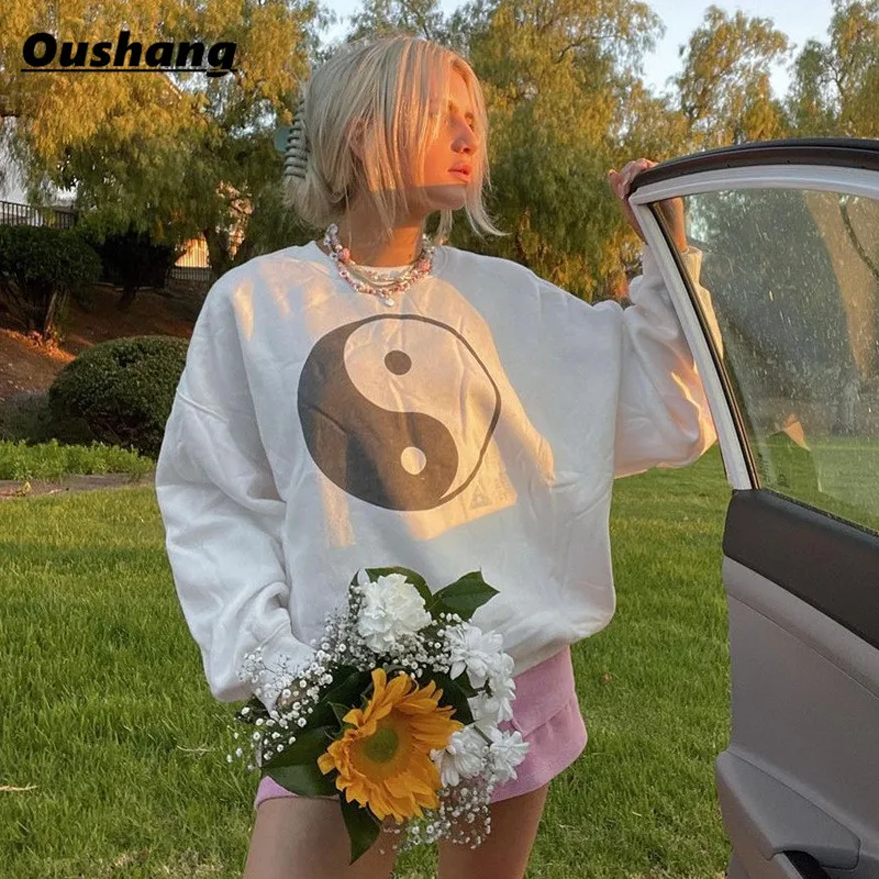 

Свитшот Y2K, свободная винтажная уличная одежда 2021, Женская Повседневная шикарная одежда в стиле ретро, топы в стиле Харадзюку, наряды для отд...