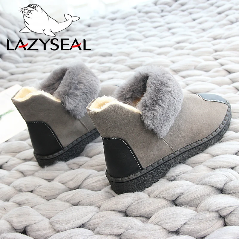 LazySeal Botas Mujer Invierno 2020 зимние женские ботинки меховые теплые ботильоны на платформе с плюшевой подкладкой