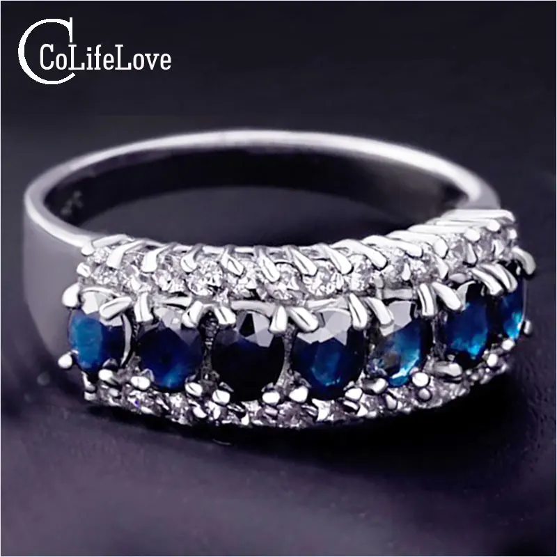 Классическое кольцо с сапфиром Для Девушки 7 шт. Оригинальное темно синее из