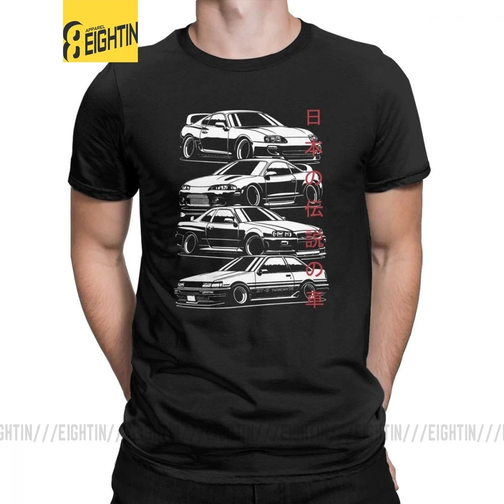 Мужские футболки JDM, легенды, японские автомобили, спортивные футболки, Забавные топы с круглым вырезом и коротким рукавом, очищенные хлопковые футболки серого цвета