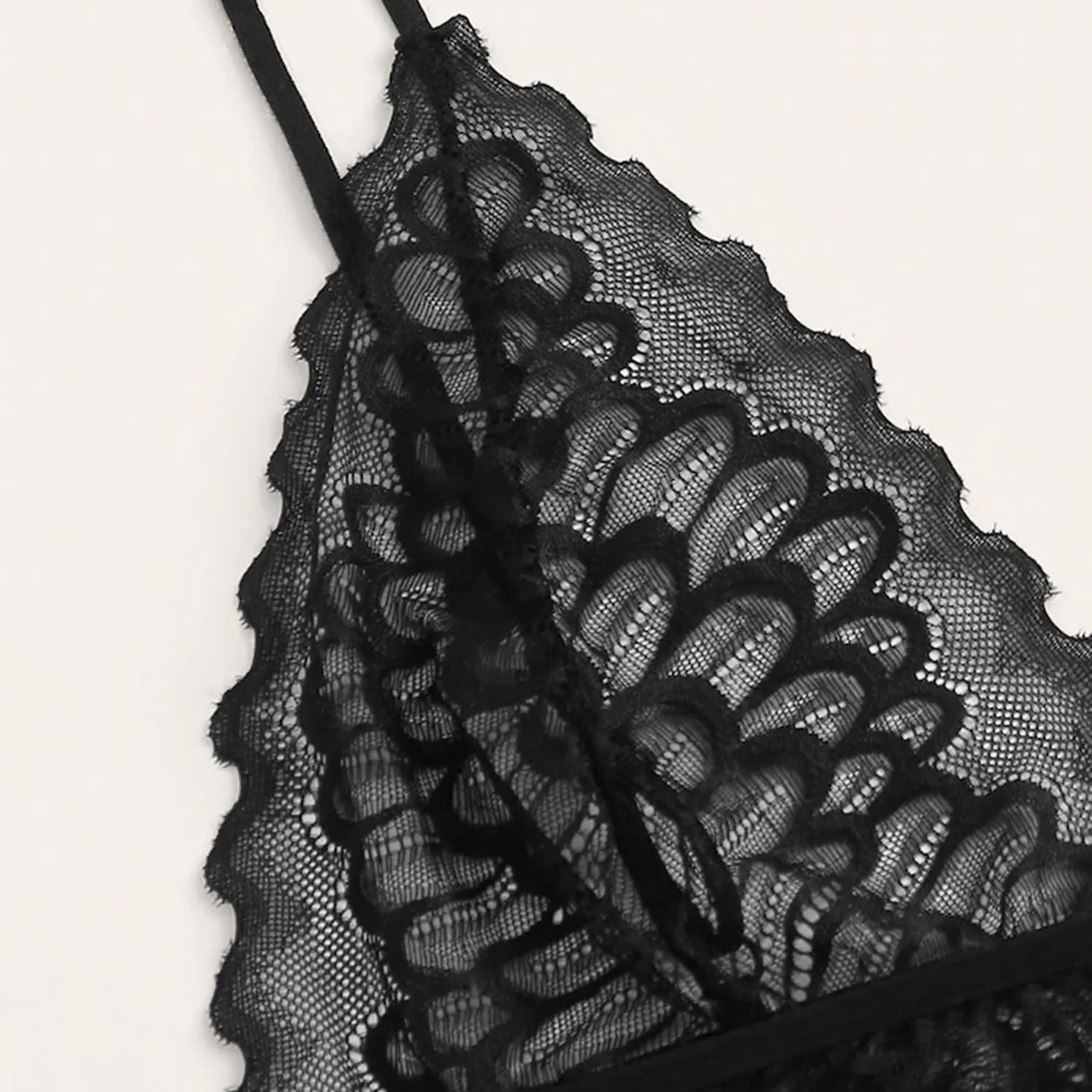 

Black Ladies fashion embroidery mesh stitching long sleeve hollow dress Large lace suit sexy underwear