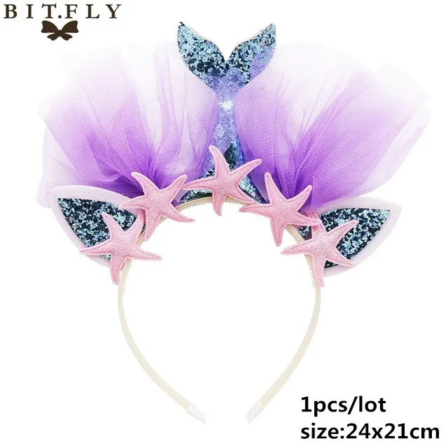 Mermaid hair band C Вечерние одноразовые украшения в виде единорога, набор столовых приборов, ободок для волос в виде русалки, обертка для торта, для детского дня рождения, свадьбы - Цвет: Mermaid hair band C
