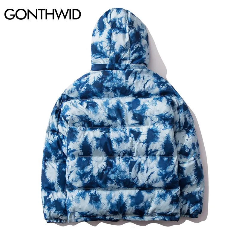 GONTHWID Tie Dye/толстая теплая парка со съемным капюшоном, куртки, хип-хоп хлопчатобумажные пуховики в повседневном стиле, парки, зимние пальто, уличная верхняя одежда
