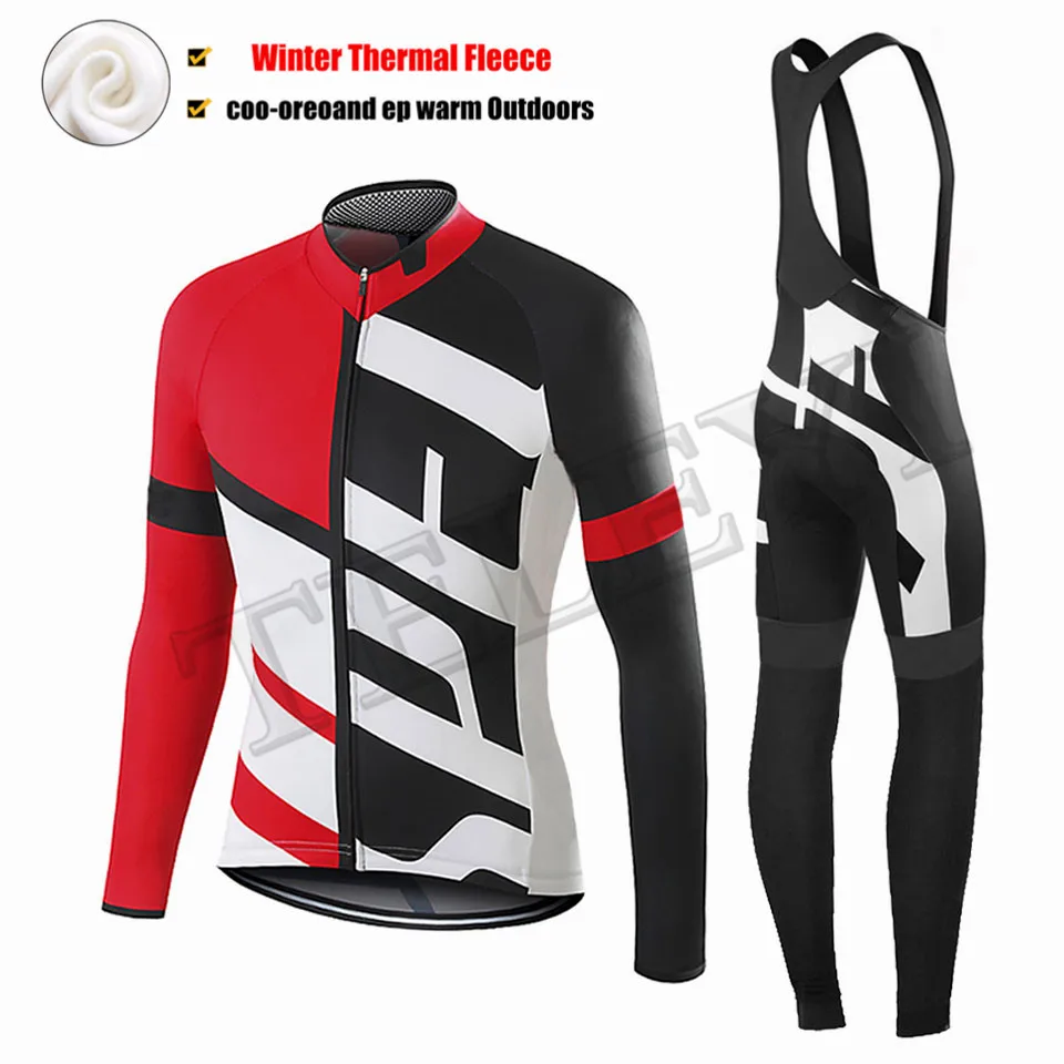 Cycling set Черная велосипедная одежда с длинным рукавом, Теплая Флисовая одежда Ropa Invierno MTB, зимняя одежда для велоспорта - Цвет: Cycling set