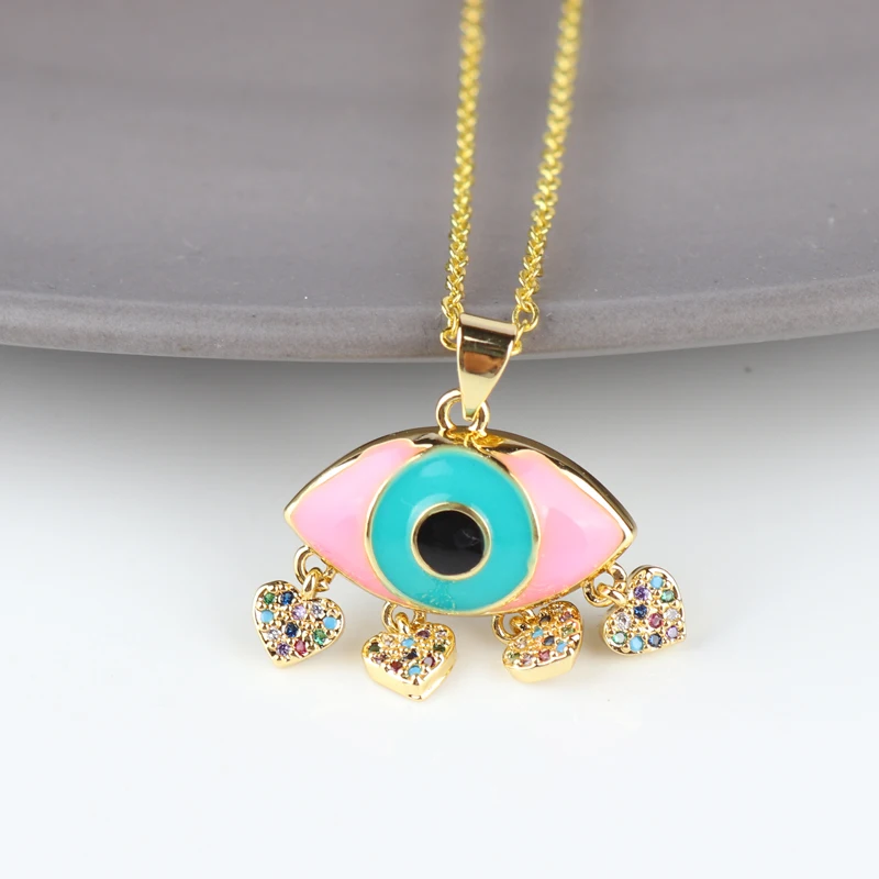 Радужное ожерелье для женщин длинная цепочка турецкий глаз кулон ожерелья
