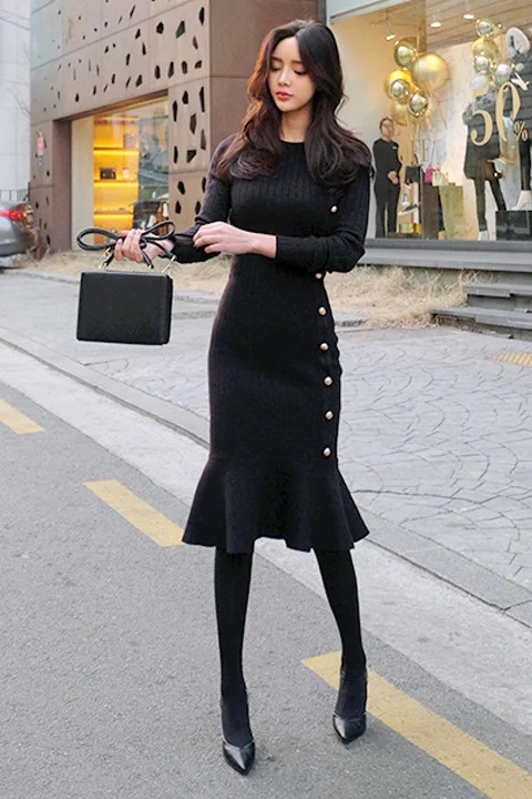 

Zoulv 2020 Casual Commuter Women's Early Autumn Dress Ladies Slim Sweater Bag Hip Knit Mid-length Fashion Bottoming Ruffle Skirt