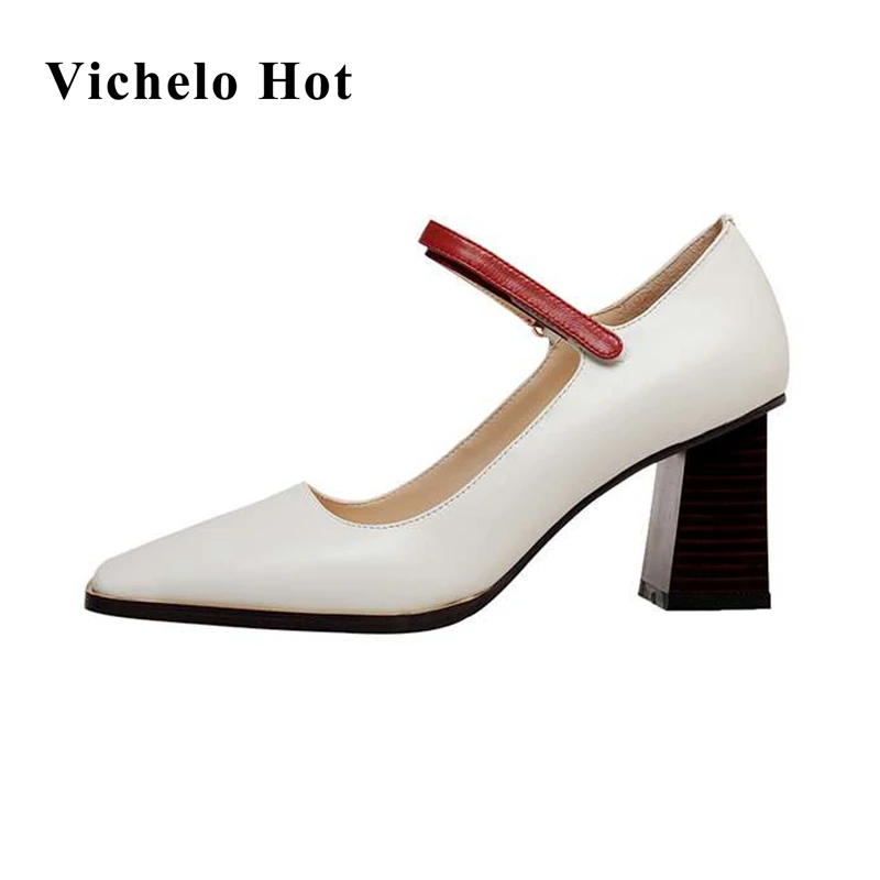 

Vichelo Hot big size genuine leather square toe high heels brand shoes young lady daily wear Korean street cozy women pumps L0f1