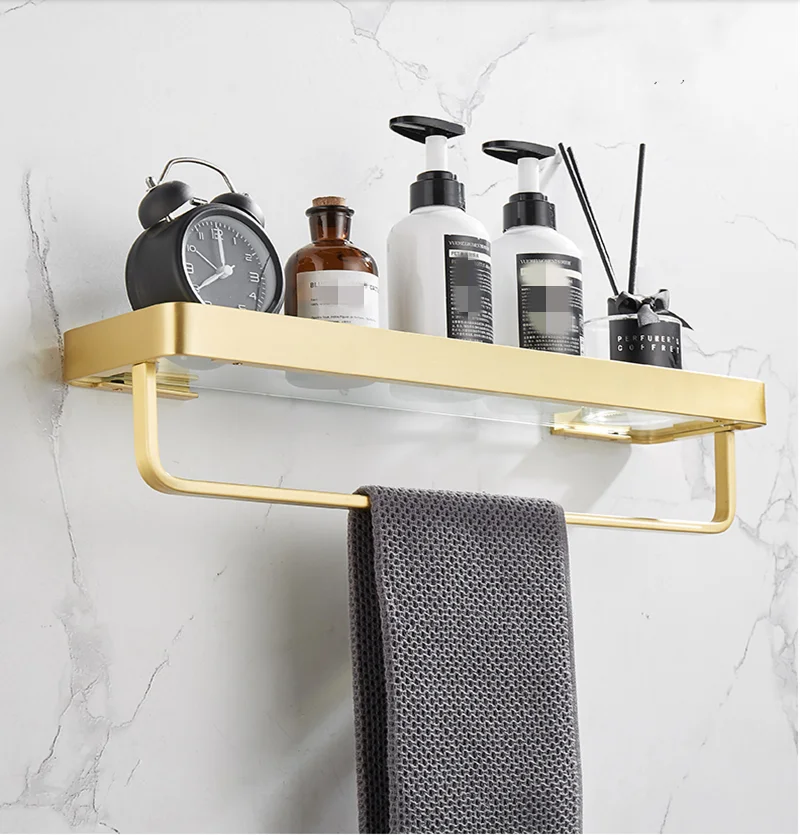 

Полка для хранения ванной комнаты золотистая матовая стеклянная полка для ванной комнаты с бесплатной перфорацией